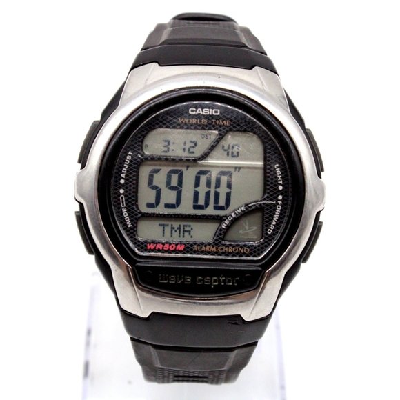 Vintage Casio Wave Receptor Digital Watch Mens World Time Digital Quartz - Picture 1 of 8